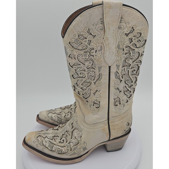 Corral T0021 Cream Glitter Inlay Snip Toe Boots Youth Toddler Wedding Sz 2T *EUC - Picture 3 of 15